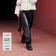 MO&Co.時(shí)裝褲搖滾素皮壓花工藝超纖皮精裁高腰彎刀褲黑色摩安珂 黑色 S 160