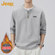 JEEP吉普衛衣男士長(cháng)袖T恤秋冬季假兩件打底衫上衣男裝 花灰加絨   XL