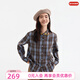 飛鳥(niǎo)和新酒繡花格子襯衫女寬松2024冬季新款短款寬松復古上衣 格子棕褐HMJ04 S