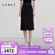 朗姿/LANCY春新款黑色花呢小香風(fēng)中長(cháng)半身裙前開(kāi)叉直筒半裙女 夜幕黑色 XL