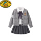 G.duck女童秋冬學(xué)院風(fēng)jk制服套裝小童套裙春秋款兒童裙子小女孩外出衣服 深灰色 毛衣+襯衫+短裙三件套 140cm