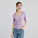 秋水伊人設計感方領(lǐng)正肩T恤2025年新款女修身彈力顯瘦短袖上衣 紫色 M