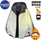 NASA MARVEL棉衣男士秋冬季加厚保暖潮流大碼連帽棉襖外套上衣 白色 XL