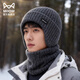貓人羊毛混紡帽子男士冬季保暖護耳防風(fēng)騎行毛線(xiàn)帽加絨加厚冷帽針織帽 深灰色【單帽】 均碼