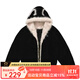 FDR麂皮毛領(lǐng)夾棉貓耳座山雕外套男女秋冬季加厚情侶棉服 黑色 M