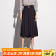 藍地（LANDI）【醋酸】高腰設計感百褶半身裙女夏季新款中長(cháng)半裙 黑色 M
