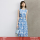 顏域圓領(lǐng)無(wú)袖連衣裙女裝2024新款春季時(shí)尚通勤裙子氣質(zhì)藍色背心裙 藍花 M