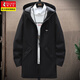 啄木鳥(niǎo)風(fēng)衣男外套中長(cháng)款冬季防風(fēng)加絨加厚上衣服休閑連帽工裝青少年男生 黑色 【常規】 2XL