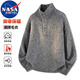 NASA MARVEL毛衣男士秋冬季厚款保暖立領(lǐng)美式潮流寬松休閑針織衫 灰色 XL