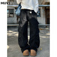 牧唯美式復古彎刀褲工裝褲男士四季款痞帥廓形大口袋休閑潮百搭長(cháng)褲子 黑色 XL [建議135-150斤]