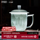 景德鎮（jdz）陶瓷家用中式手工長(cháng)城茶杯茶具帶蓋辦公泡茶杯喝茶水杯送長(cháng)輩禮物 影青浮雕山水茶杯
