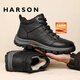 哈森（Harson）頭層牛皮羊毛男鞋冬季加絨保暖棉鞋爸爸鞋雪地靴 黑色 加絨 40