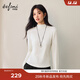 伊芙麗（eifini）伊芙麗絞花浮雕工藝堆堆領(lǐng)綿羊毛針織打底長(cháng)袖T恤2025秋季新款女 云舒白 堆堆領(lǐng) M 100-110斤