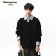 MMOPTOP重磅加厚格紋假兩件翻領(lǐng)衛衣男女秋冬季Polo領(lǐng)長(cháng)袖MWY37黑色XL