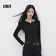 森馬（Semir）長(cháng)袖T恤女春季短款純色正肩木耳邊花邊內搭緊身上衣101125101009