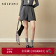 詩(shī)凡黎（‘S EIFINI）詩(shī)凡黎翻邊A字寬松休閑褲2025秋新款高腰顯瘦百搭闊腿西裝短褲女 煙灰 M