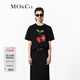 MO&Co.櫻桃果蔬印花圓領(lǐng)短袖寬松落肩純棉T恤基礎黑白上衣上裝 黑色 M 165