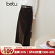 百圖betu女裝秋冬新款半身裙美拉德復古雪尼爾高腰開(kāi)叉裙2310T78 深啡 M