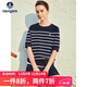 納維凱爾意大利小帆船女全棉抑菌體恤寬松條紋短袖T恤2325505502 藍白 L 