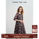 茶·愫【蝶戀花】puretea茶愫印花連衣裙女拼接蕾絲邊雪紡裙2025夏新款 石墨黑 M