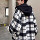 妙奕嘉黑色連帽外套男士夾克秋季2025新款春秋男裝衣服秋裝休閑秋冬大衣 假兩件黑白格子毛呢外套 L 【建議125斤以?xún)取? title=