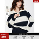 ELLE【cozy巴黎】法式大翻領(lǐng)綿羊毛條紋針織衫女2025春季新款毛衣 條紋 L