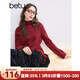 百圖betu女裝冬季新款毛衣保暖高領(lǐng)側邊開(kāi)叉設計毛衣女2411T37 紅色 M