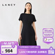 朗姿/LANCY夏季新款圓領(lǐng)收腰a字連衣裙氣質(zhì)簡(jiǎn)約短款通勤裙女 黑色 M