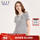 ELLE ACTIVE復古條紋系列Polo衫女裝夏季舒適微彈條紋撞色運動(dòng)休閑短袖T恤女 白/藏青色 M