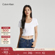 Calvin KleinJeans夏季女士簡(jiǎn)約字母袖口時(shí)尚ck潮流辣妹短款重磅短袖T恤上衣 YAF-月光白 S