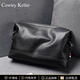 COWLEY KELLER男士斜挎包真皮手拿包單肩包輕奢商務(wù)多隔層收納包隨身通勤手拎包 黑色 27*6*17cm