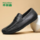 木林森男鞋休閑皮鞋男士一腳蹬樂(lè )福鞋頭層牛皮軟底爸爸豆豆鞋 黑 41 