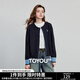初語(yǔ)疊穿撞色袖口設計小狗刺繡針織開(kāi)衫女2025秋季新款安迪絨毛衣 深藍色 S