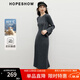 紅袖（hopeshow）高級修身顯瘦連衣裙2025冬季新款女裝豎坑條正肩圓領(lǐng)A字針織長(cháng)裙 深灰080 L