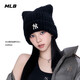 MLB帽子男女帽子25秋冬季新款毛線(xiàn)帽針織帽貓耳帽3ABNB1156-50BKS