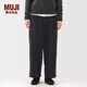 MUJI女式 橫豎彈力起毛抽褶寬版褲 褲子女款女裝冬季BE1XQC5A 藏青色條紋 M （160/66A）