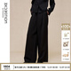 例外（EXCEPTION）新中式女裝春季褲子冉竹絲麻彈力橡筋寬松闊腿褲 黑色 S
