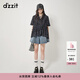 DZZIT地素襯衫春秋季法式輕薄印花雪紡衫短袖小上衣女 黑色 XS