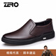零度男鞋休閑鞋新款男鞋頭層牛皮鞋柔軟舒適套腳豆豆鞋男士商務(wù)休閑鞋 商場(chǎng)同款-暗棕 40