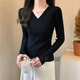 JTTCAC日本不規則針織衫女春秋2025新款修身v領(lǐng)別致長(cháng)袖內搭毛衣打底衫 9231#黑色 S