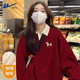回力新年紅色衛衣女2026新款秋冬季加絨加厚撞色polo衫馬年本命年衣服