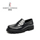 諾貝達（ROBERTA DI CAMERINO）2025秋冬新款男士商務(wù)休閑皮鞋真皮壓紋厚底套腳一腳蹬高檔樂(lè )福鞋 黑色 DDH60112A 40 （歐美尺碼 偏大一碼）