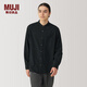 MUJI 男式 法蘭絨 立領(lǐng)長(cháng)袖襯衫 男士襯衣外套 男裝上衣冬季空調衫 黑色 XL(180/104A)
