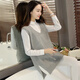 暢印春秋款針織衫女坎肩外套韓版中長(cháng)款寬松大V領(lǐng)毛衣馬甲背心女  灰色