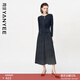 顏域波點(diǎn)長(cháng)裙2025新款秋季輕熟風(fēng)收腰顯瘦法式復古過(guò)膝氣質(zhì)連衣裙 黑花 L