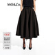 MO&Co.半身裙春黑色機能風(fēng)高腰蓬松小黑裙附腰帶MBE1SKT032 黑色 M