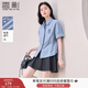 香影學(xué)院風(fēng)藍色條紋襯衫女短袖2025夏裝新款寬松襯衣翻領(lǐng)慵懶上衣 藍色 L 165/88A/110-125斤