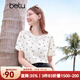 百圖betu女裝2025夏季新款T恤泡泡袖高檔針織蕾絲小蝴蝶結短袖2504T15 米白 L
