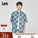 Lee25新品舒適版翻領(lǐng)格紋設計藍色男短袖襯衫休閑潮LMT009797207 藍色 M