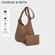 CHARLES&KEITH25冬新品復古通勤絨面大容量托特包圣誕禮物送女友CK2-40782726-1 Mocha Brown摩卡棕 L
